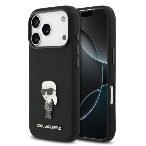 Karl Lagerfeld Liquid Silicone Metal Ikonik Zadní Kryt pro iPhone 17 Pro Black