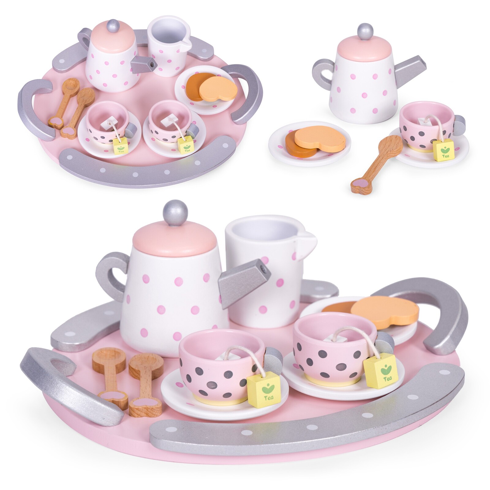 Dřevěná čajová souprava TEACUTIE růžová/fialová