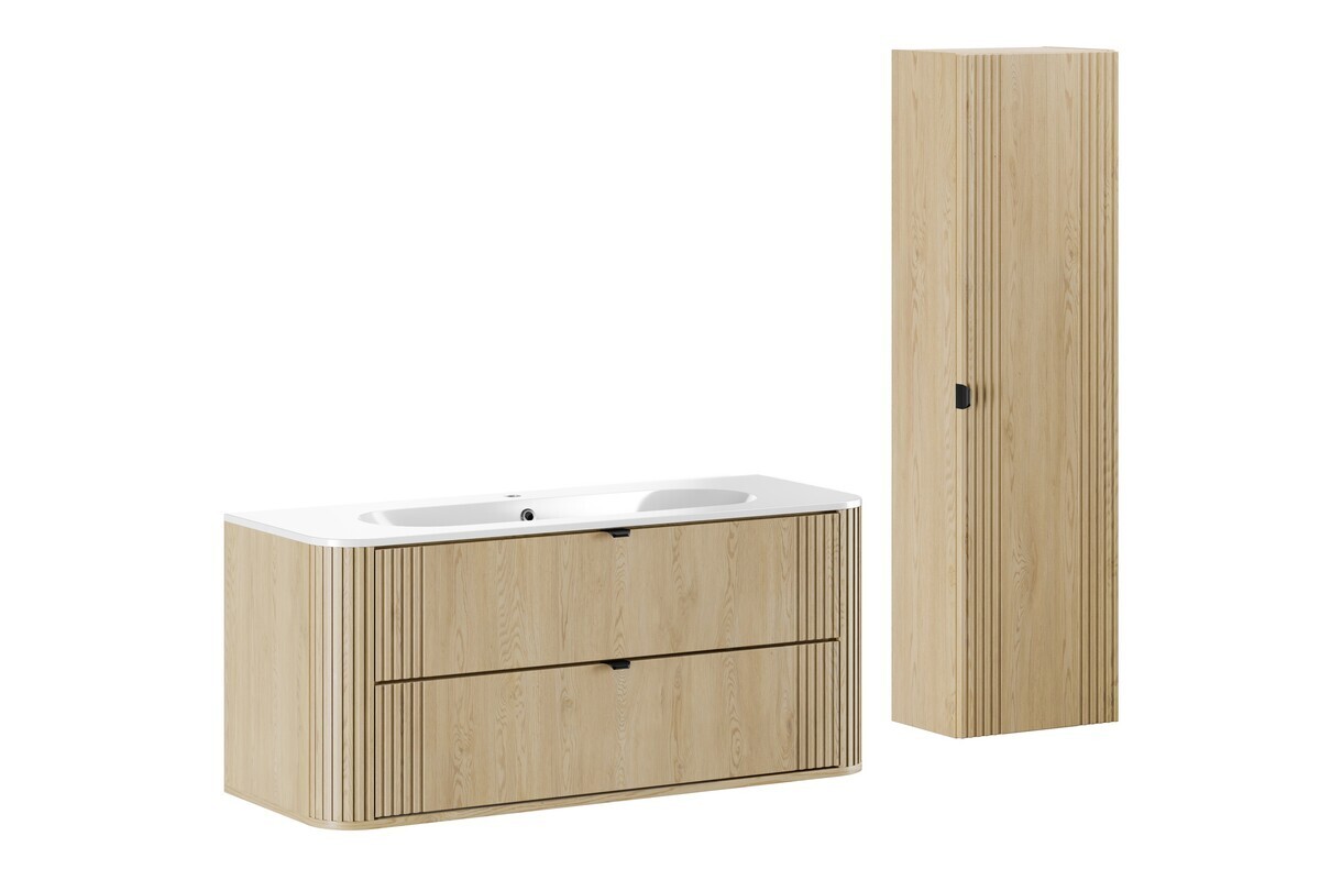 Koupelnová sestava Ovalia Pure se zápustným umyvadlem a skříňkami 120 cm dub cremona