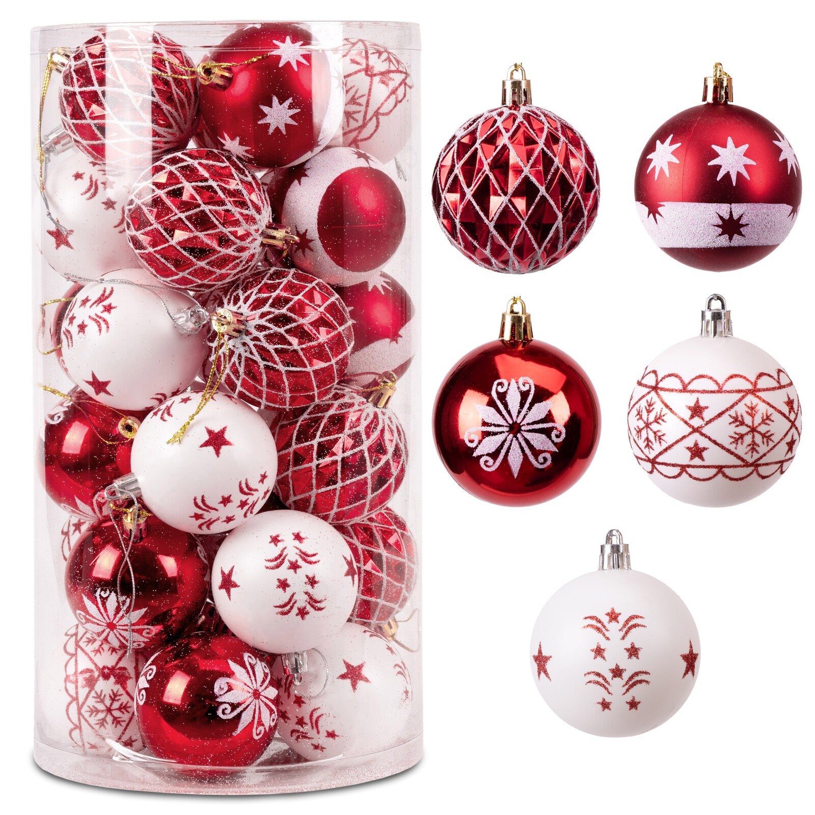 Sada 30 ks vánočních baněk SAPIN červená/bílá