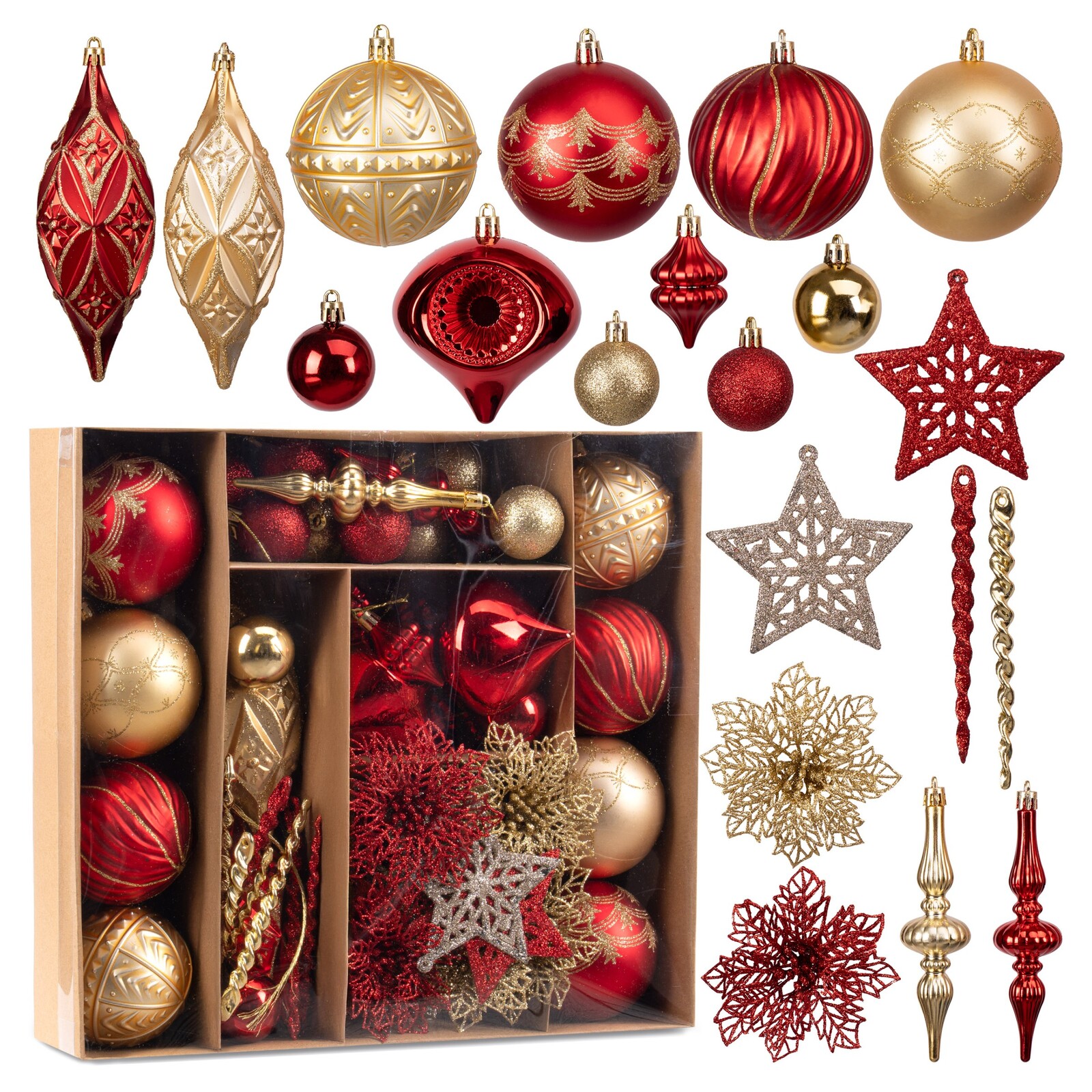 Sada 70 ks vánočních baněk MARIEN červená/zlatá