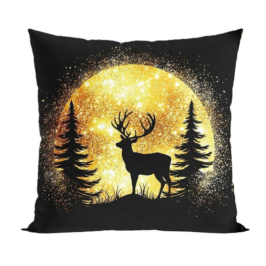 Vánoční povlak na polštář Glitter Deer 40x40 cm černo-zlatý
