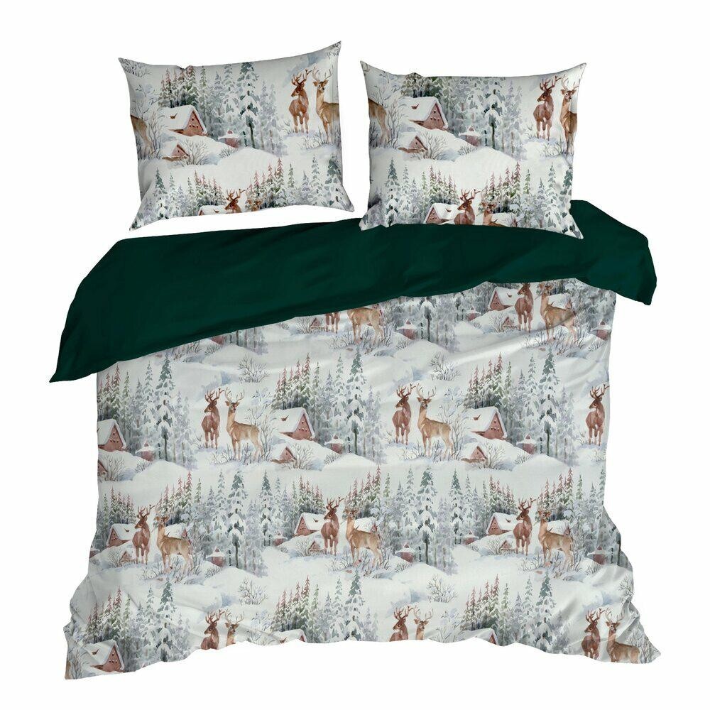 Vánoční povlečení z mikrovlákna Fairyland 220x200 + 2x 70x80 cm bílé/zelené
