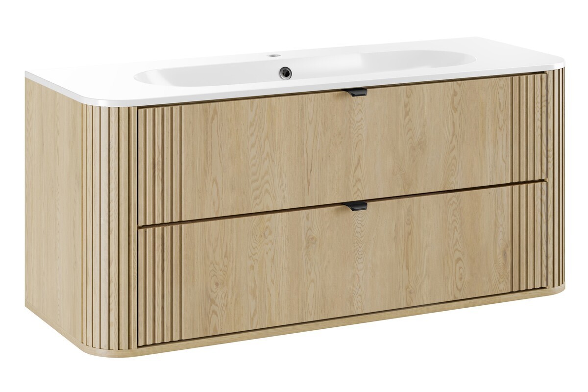 Závěsná skříňka Ovalia Pure se zápustným umyvadlem 120 cm dub cremona