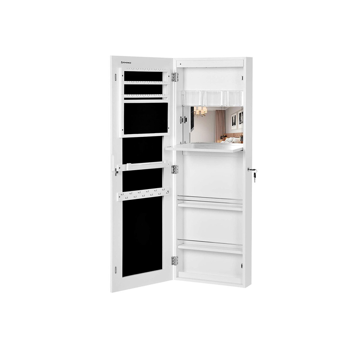 Zrkadlová skrinka na šperky Wendy biela