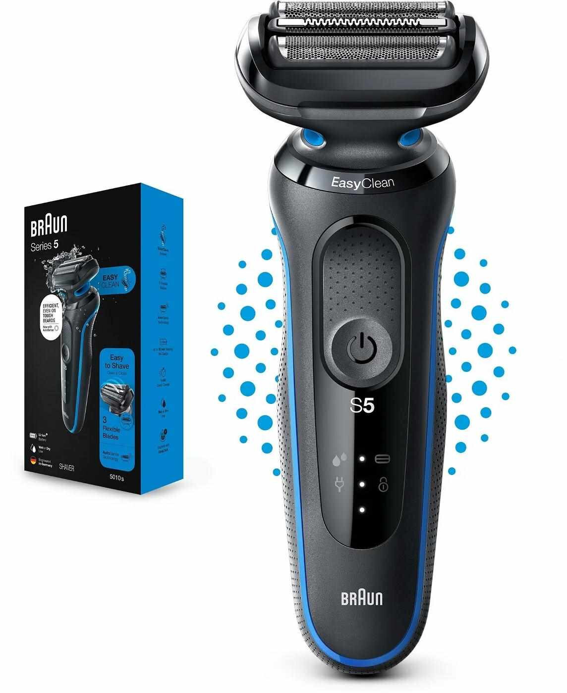 Braun Series 5 51-B1000s elektrický holiaci strojček, na fúzy a tvár, akumulátorový, planžetový, čierny / modrý