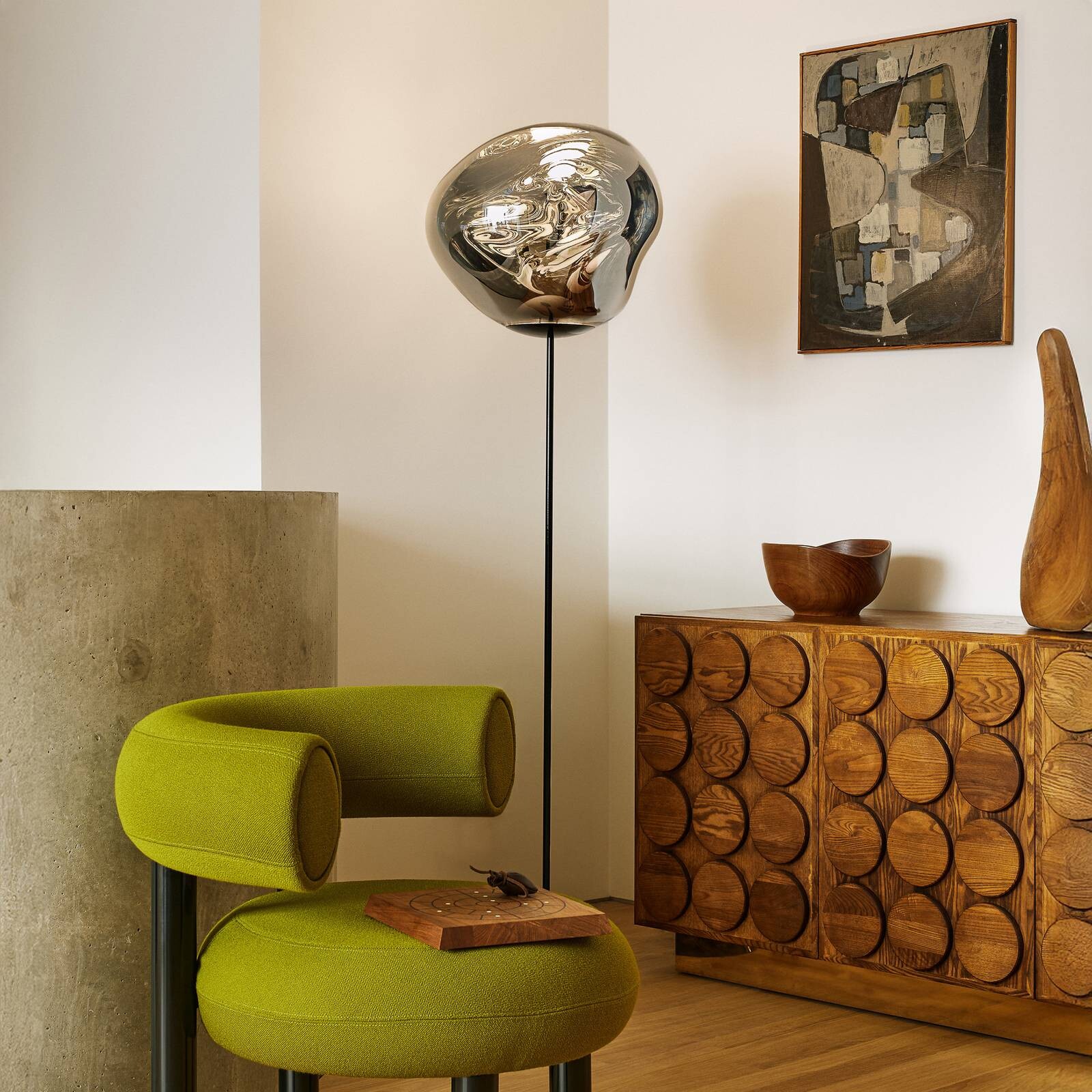 Tom Dixon LED stojacia lampa Melt Cone Slim, chrómová farba, Euro