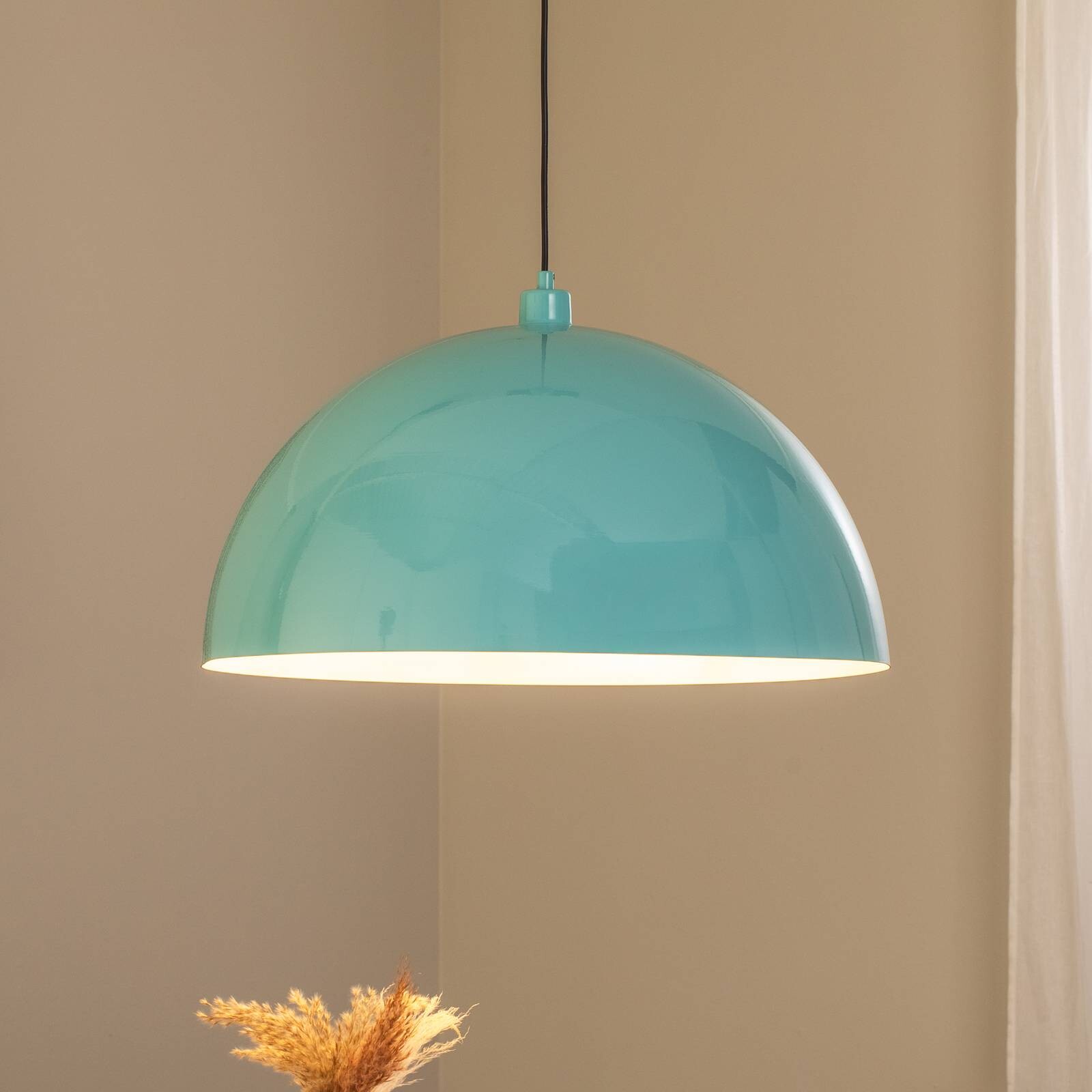 Závesné svietidlo Kure, tyrkysové, kov, Ø 60 cm, E27
