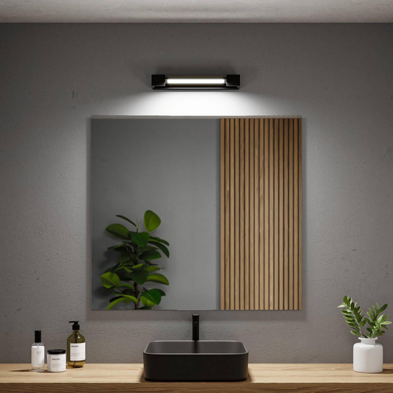 Paulmann LED nástenné svetlo Lucille, čierne, 40 cm IP44 stmievateľné