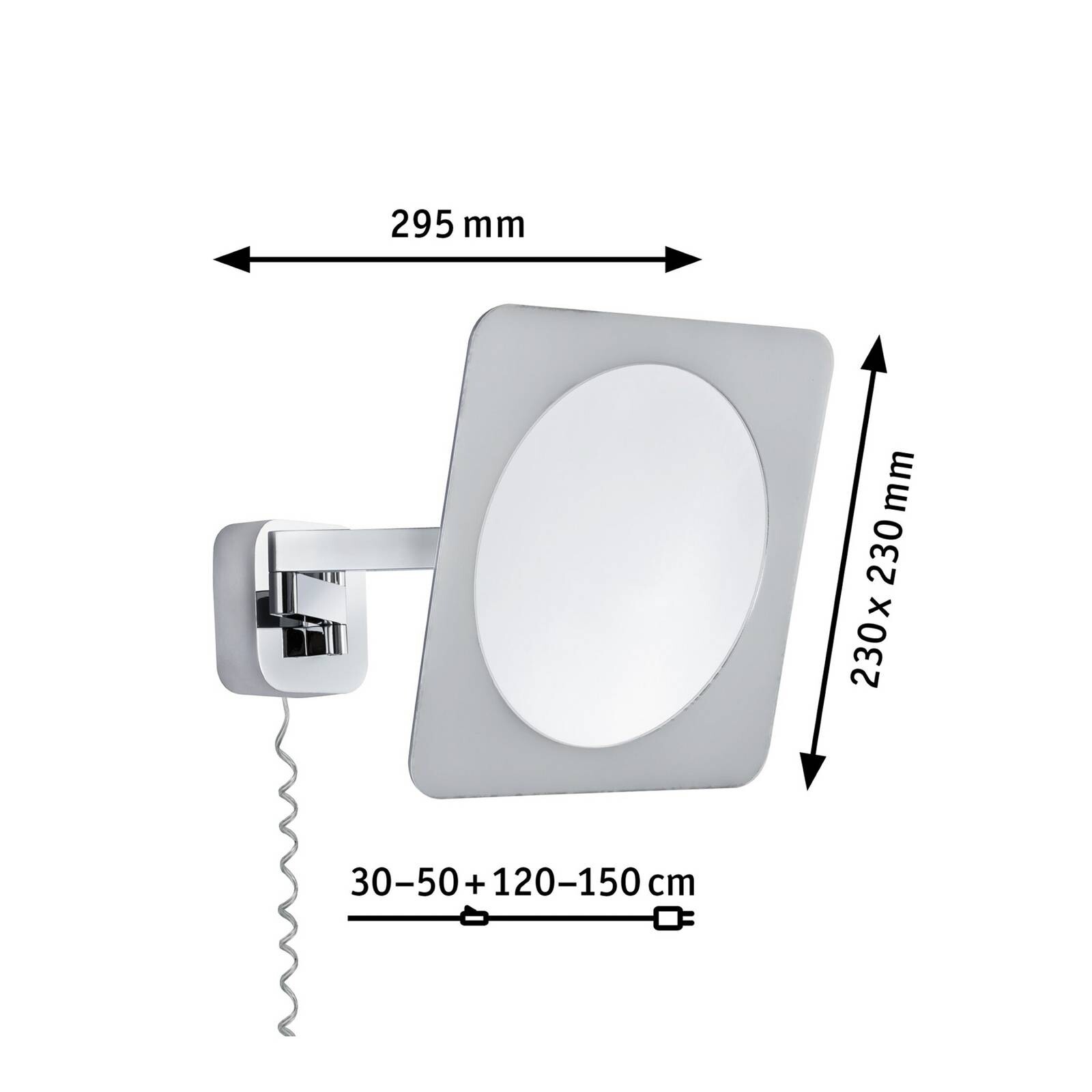 Paulmann LED nástenné zrkadlo Bela, chróm, IP44, zástrčka
