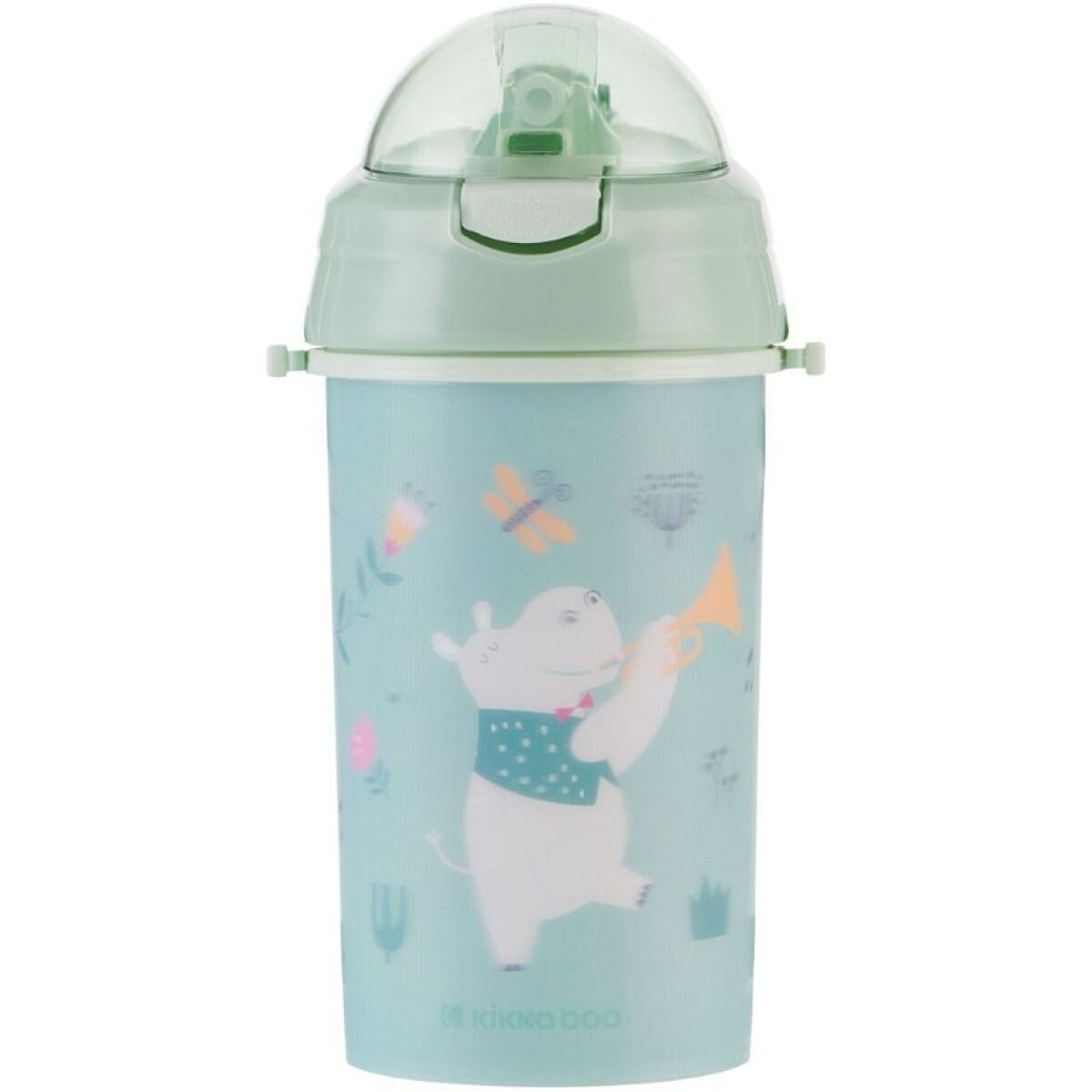 KikkaBoo Hrnček so silikónovou slamkou a popruhom 450ml Music Fest Mint