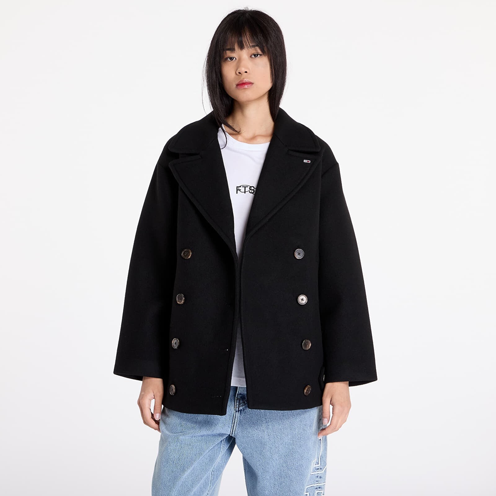 Kabát Tommy Jeans Wool Peacoat Black M