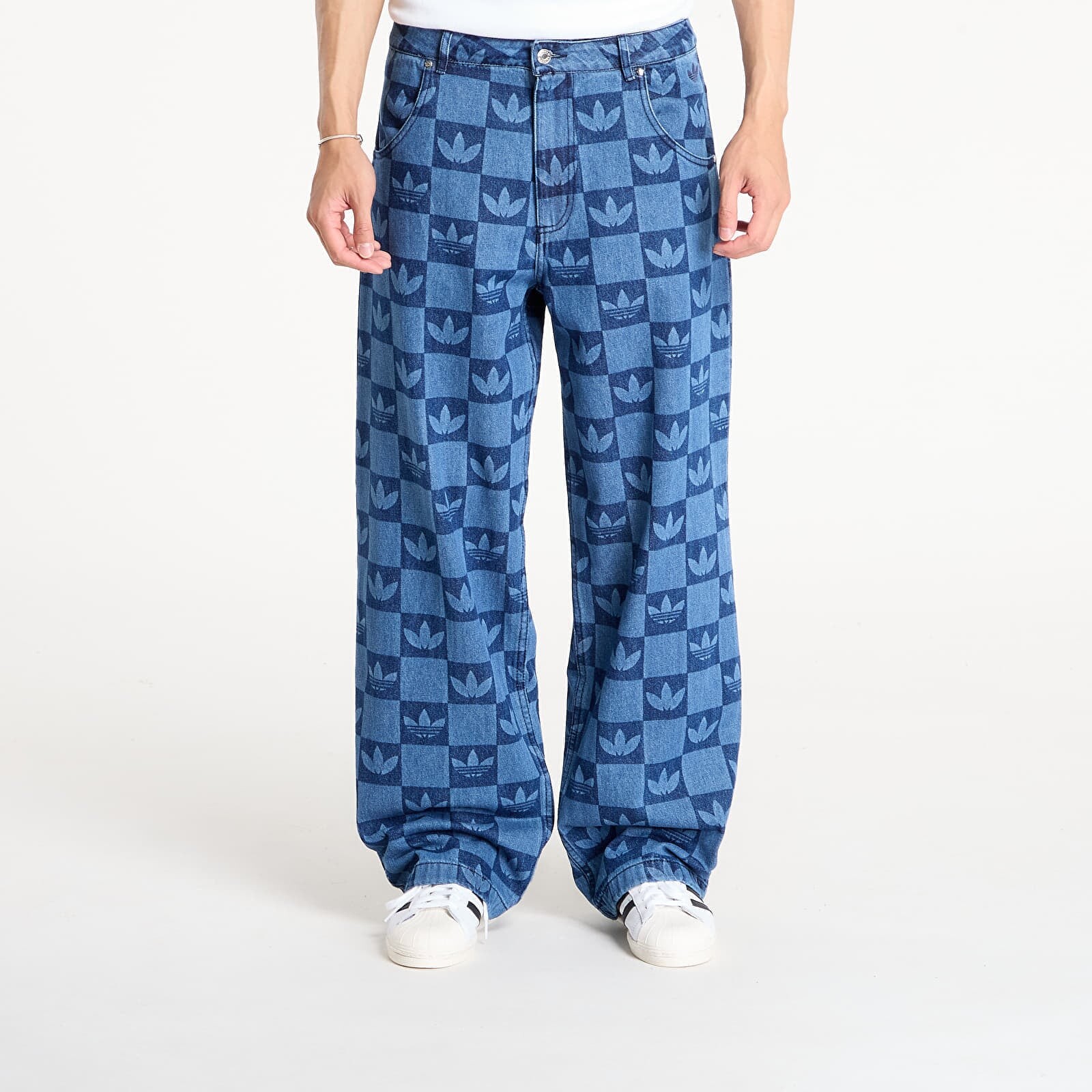 Džínsy adidas Monogram All Over Print Regular Denim Pants Indigo Denim 35