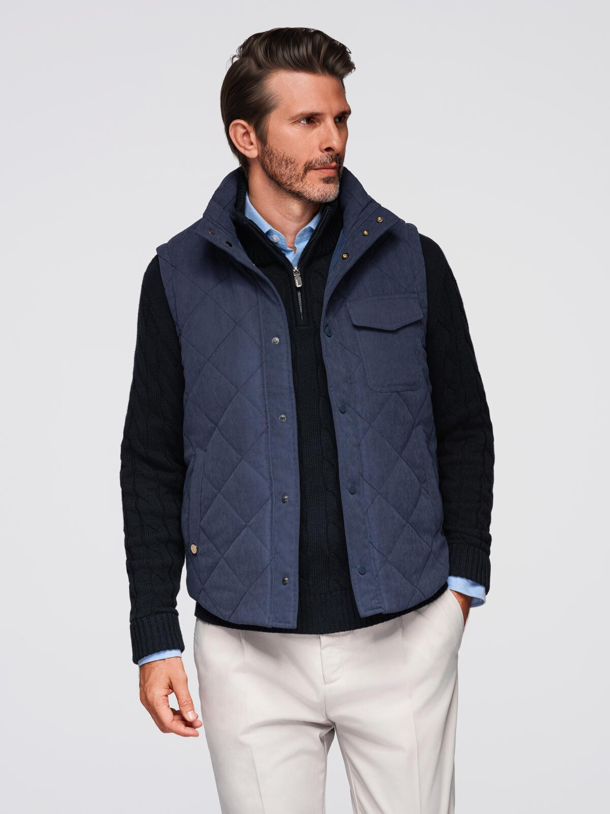 Ombre Men's peach effect quilted sleeveless jacket - navy blue