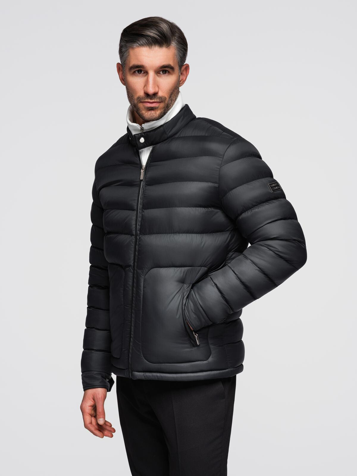 Ombre Men's quilted classic jacket with stand-up collar - black