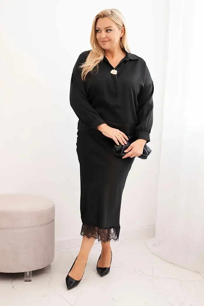 Kesi Włoski Plus Size set s čipkou čierny