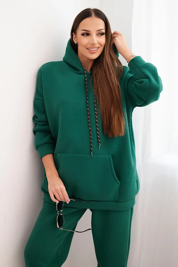 Kesi Włoski Dámsky teplákový komplet zateplený z bavlny s kapucňou zelený