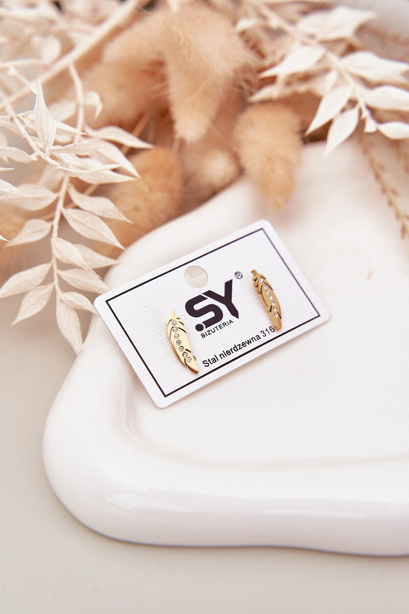 Zlaté náušnice Boto Leaf so zirkónmi