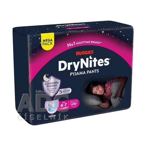 HUGGIES DRY NITES M pre dievčatá (4-7 rokov) MEGA