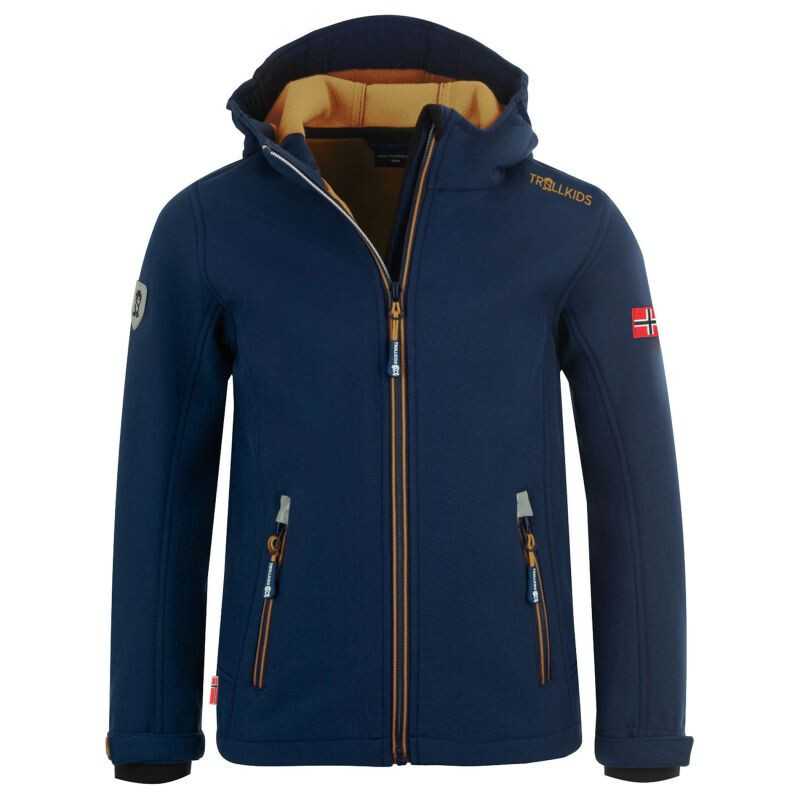 TrollKids Detská softshellová bunda Trollfjord Jacket mystic blue/golden yellow softshell navy (161-146) 176