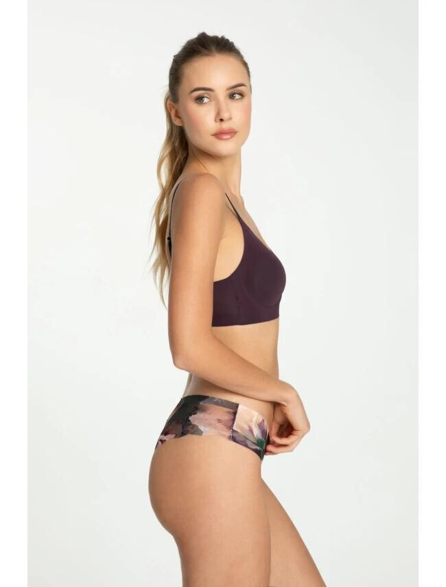 Dámske tangá Velvet Bloom Brasil - Julimex S fialová-vzor