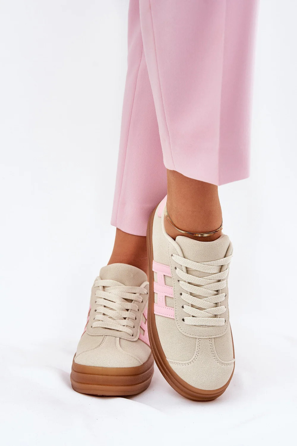 Dámska športová obuv 25SP26-9089 Light beige with pink - NOVINKY 36 sv. béžová s hnědou