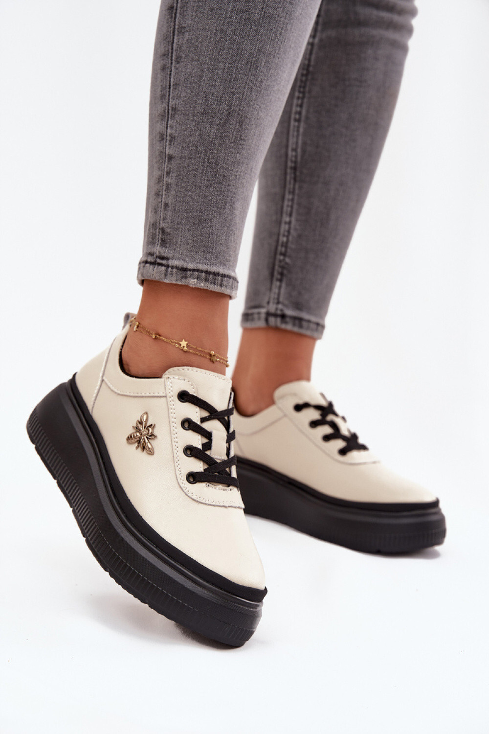 Dámske poltopánky 41495 Light beige with black - VINCEZA 39 světle béžová