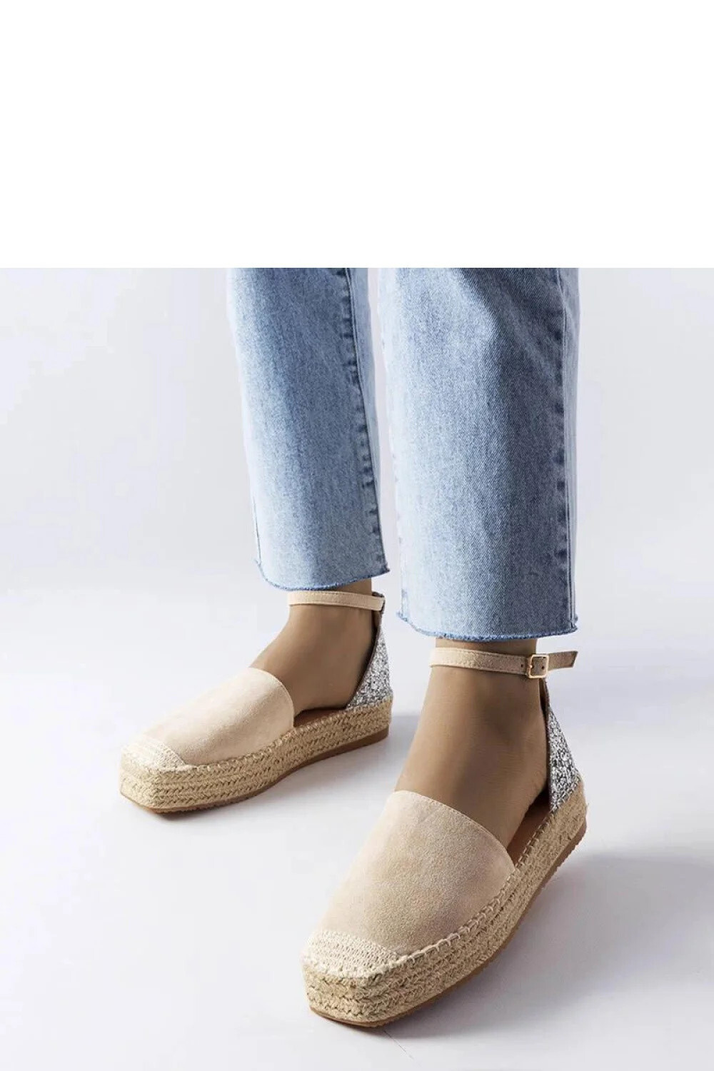 Dámske espadrilky 22883 Béžové so striebornou - FLYFOR 40 béžová-stříbrná