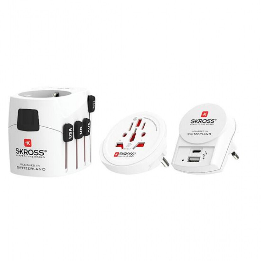 Cestovný adaptér (redukcia) univerzálny Skross PRO+ USB AC30PD uzemnený USB A+C 3 - biely