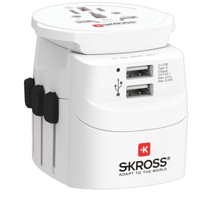 Cestovný adaptér (redukcia) univerzálny Skross PRO Light USB 2A UK+USA+AUS/CN uzemnený - biely