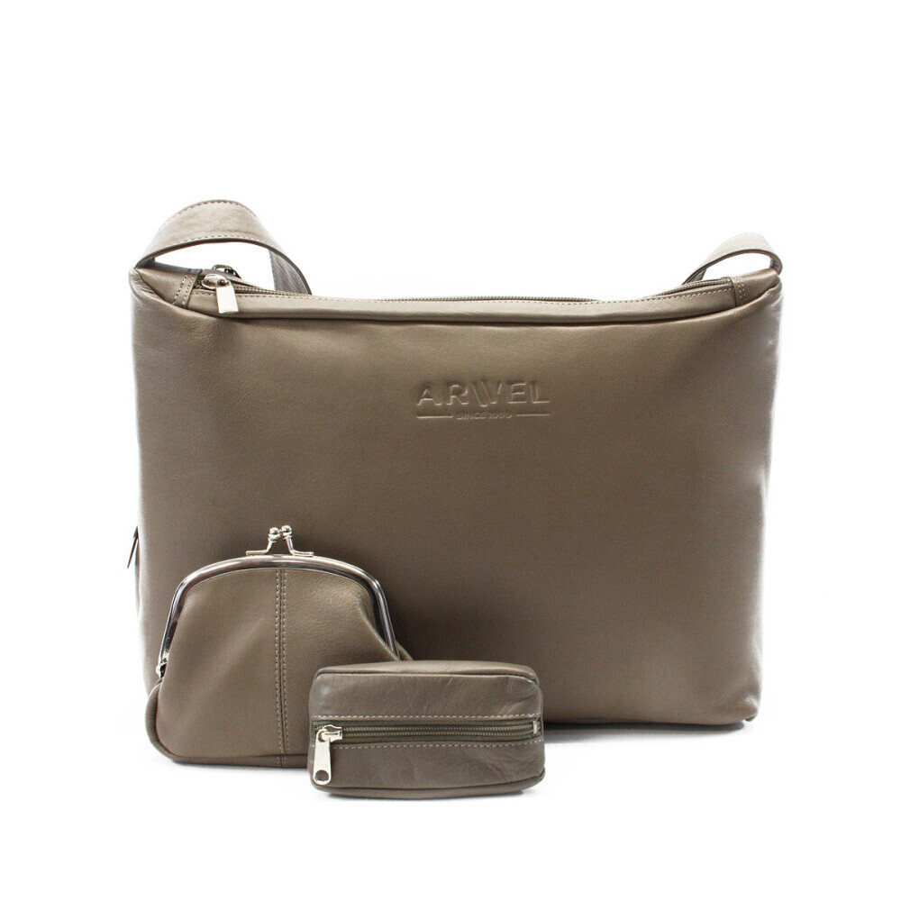 Súprava dámskej kabelky, peňaženky a kľúčenky Arwel 4003 - sivá