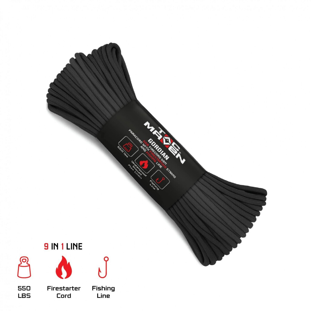 Lanko/lano Tac Maven Gordian 550 Firecord 50ft - čierne