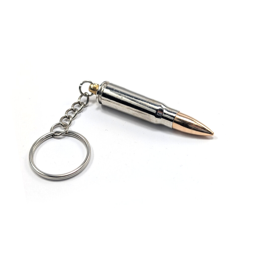 Prívesok na kľúče z náboja 7,62x39 Kalašnikov - strieborný-zlatý