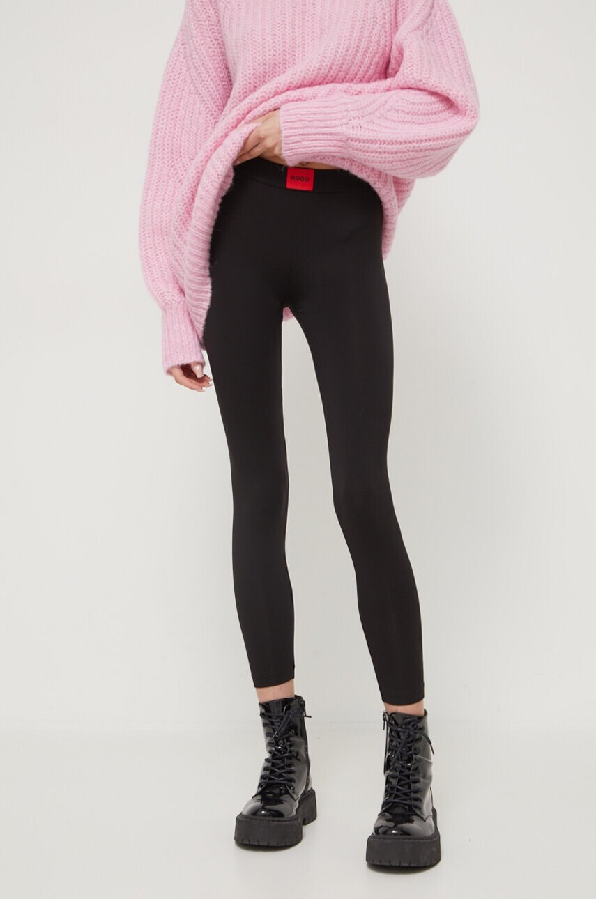 Legíny HUGO LEGGINGS THERMAL čierna farba, jednofarebné