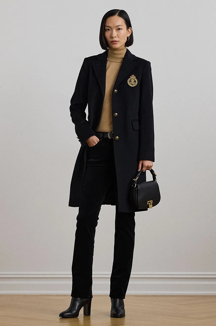 Vlnený kabát Lauren Ralph Lauren čierna farba, prechodný, 297958509