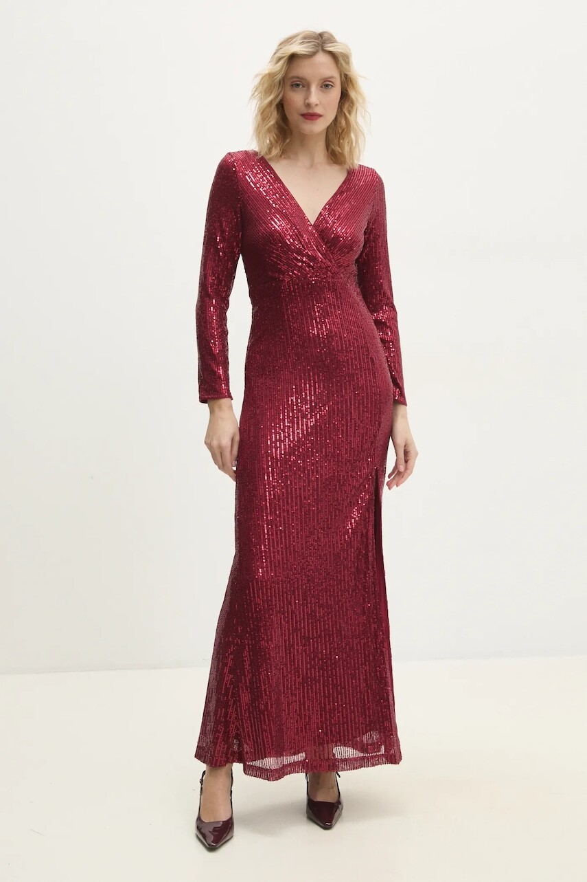 Šaty Answear.LAB bordová farba, maxi, rovný strih