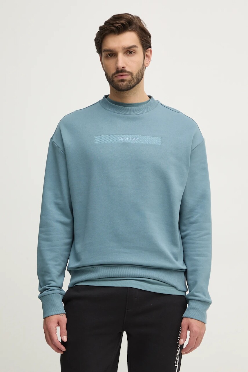 Bavlnená mikina Calvin Klein pánska, zelená farba, s nášivkou, K10K113763