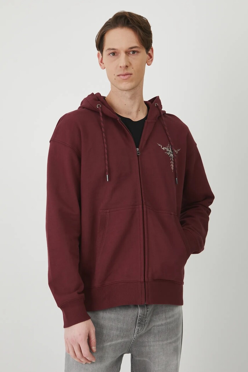 Bavlnená mikina Medicine pánska, bordová farba, s kapucňou, s potlačou