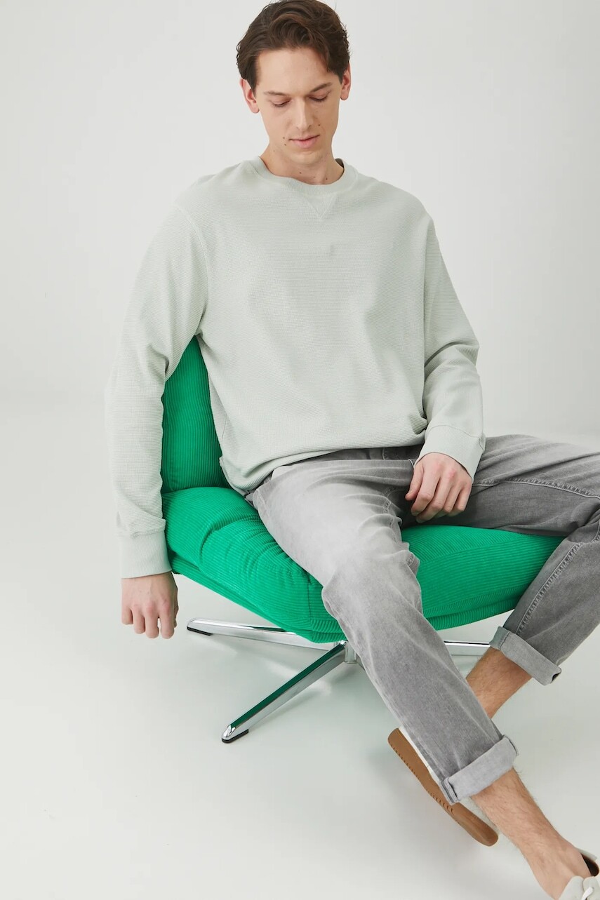 Bavlnené tričko s dlhým rukávom Medicine zelená farba, jednofarebná