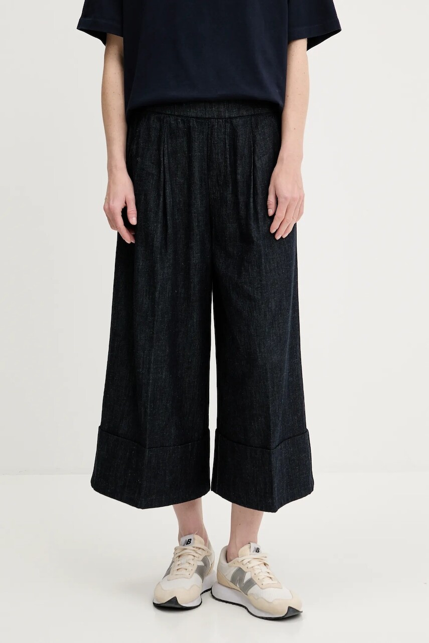 Nohavice United Colors of Benetton tmavomodrá farba, široké, vysoký pás, 4KOWDF09M