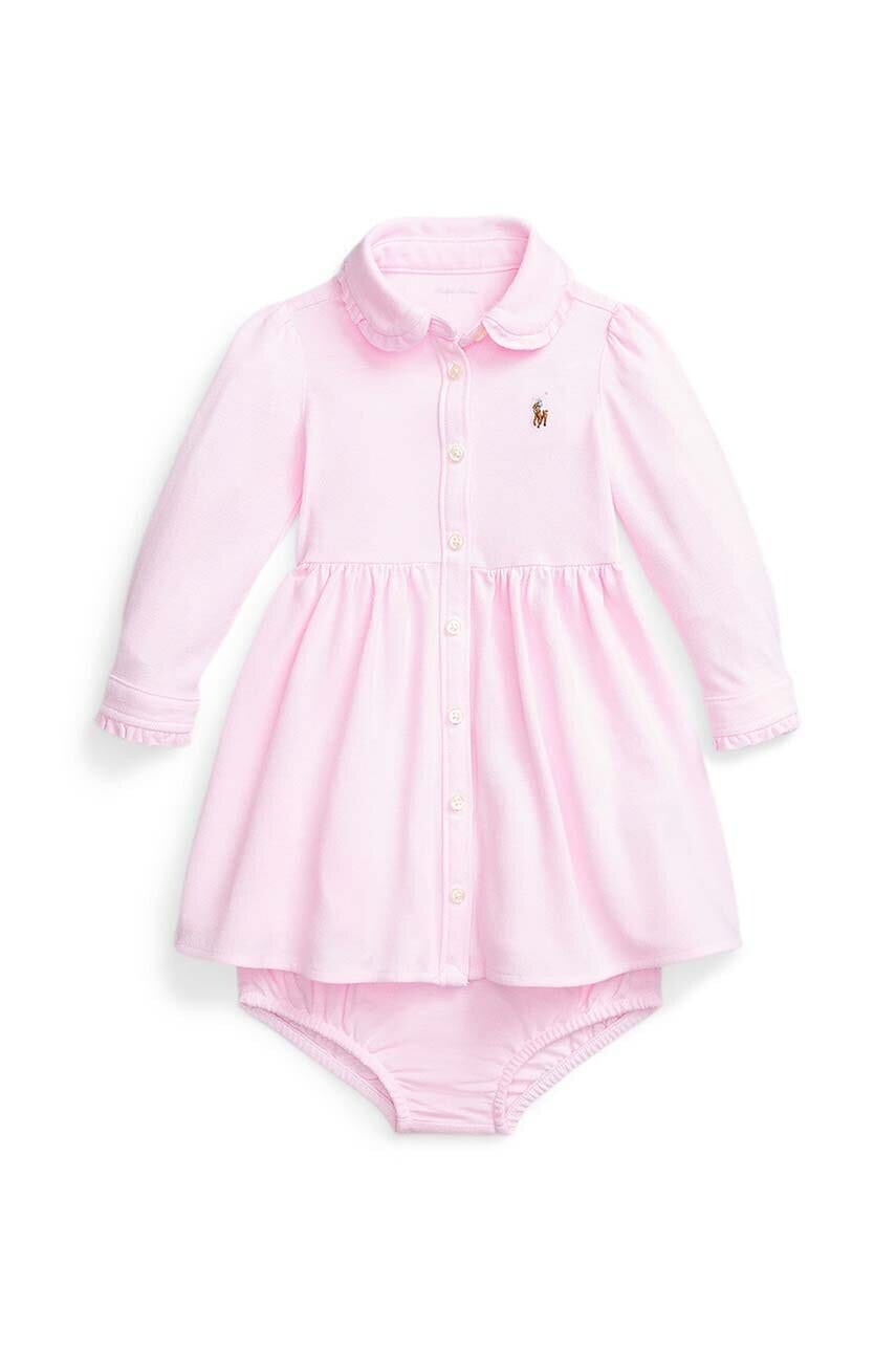 Šaty pre bábätká Polo Ralph Lauren ružová farba, mini, áčkový strih