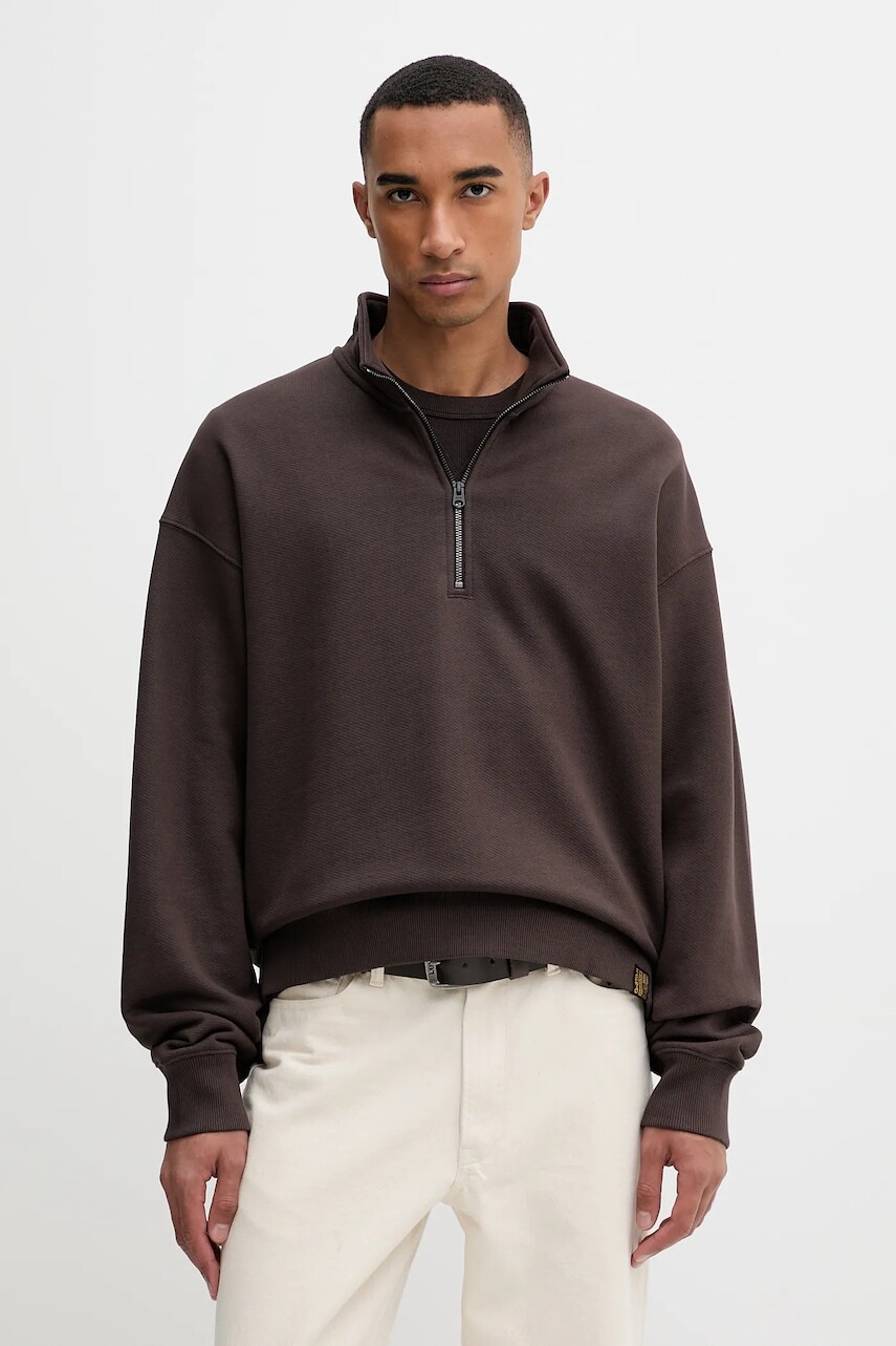 Bavlnená mikina G-Star Essential loose hnedá farba, jednofarebná, D27085-D395