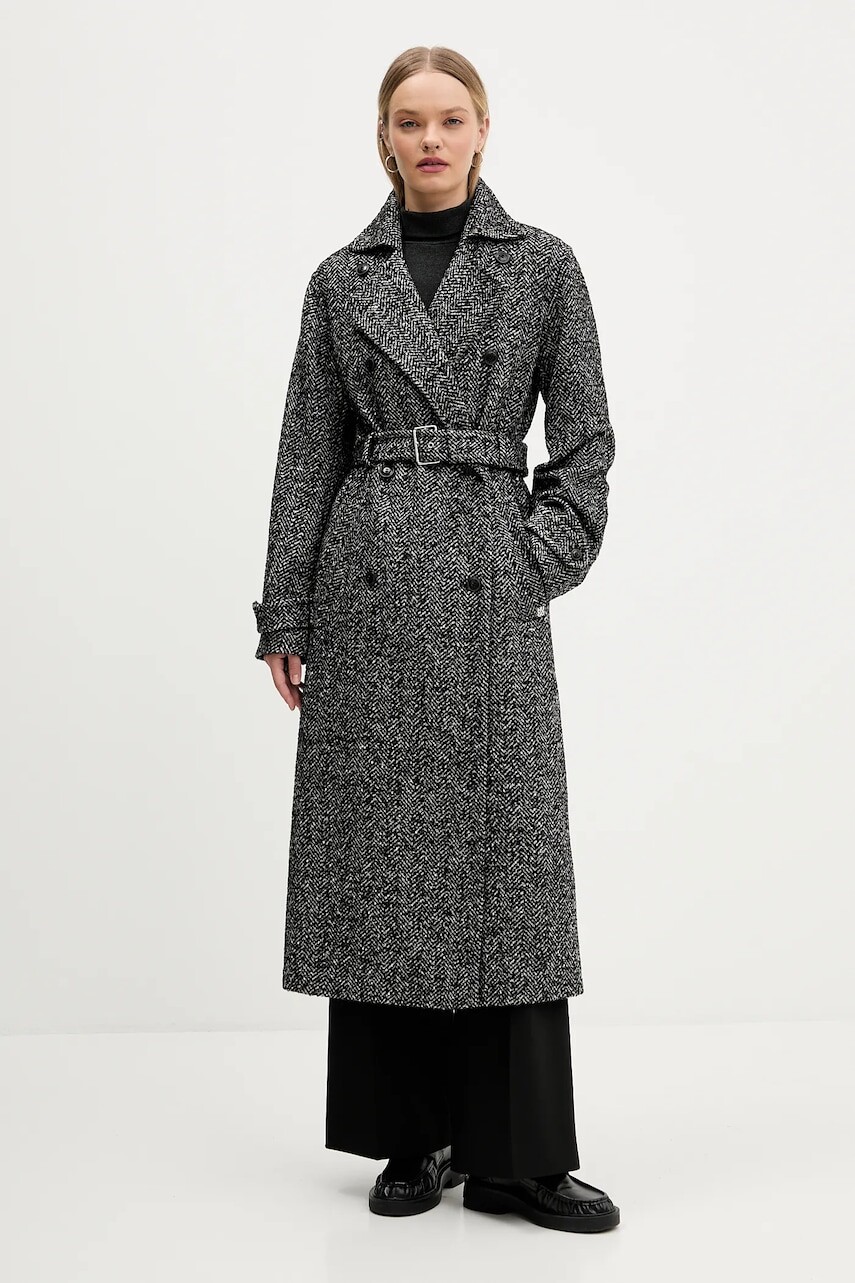 Kabát s prímesou vlny HUGO Martinu čierna farba, 50547835