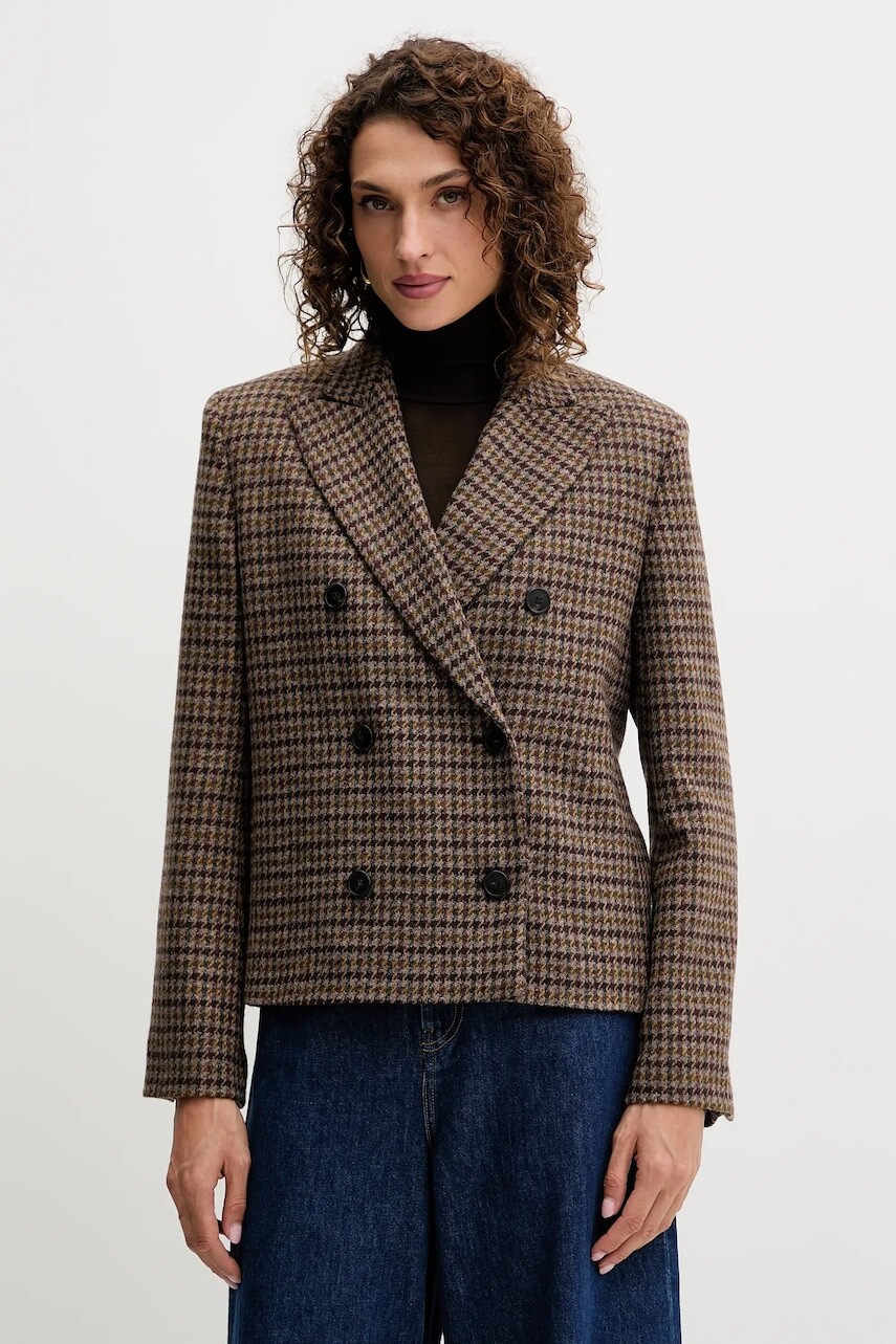 Bunda s prímesou vlny Weekend Max Mara GERUSIA hnedá farba, dvojradový, vzorovaná, 2525046032600