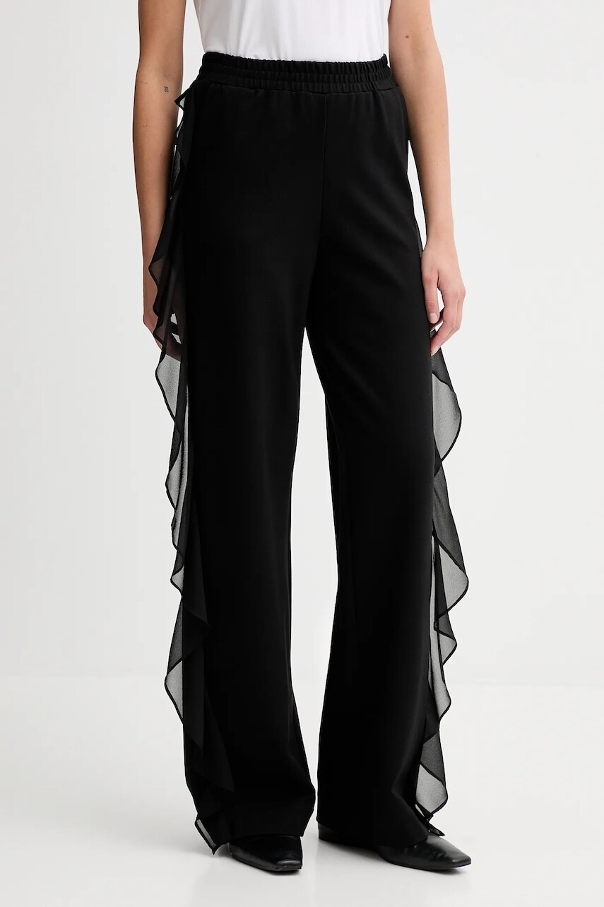 Nohavice Twinset čierna farba, rovný strih, vysoký pás, 252LI2NCC