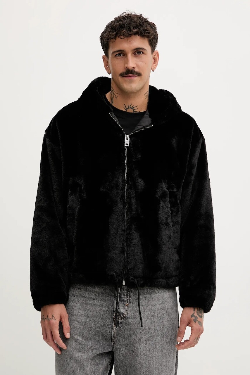 Bunda HUGO Bedo2541 čierna farba, prechodná, oversize, 50546237