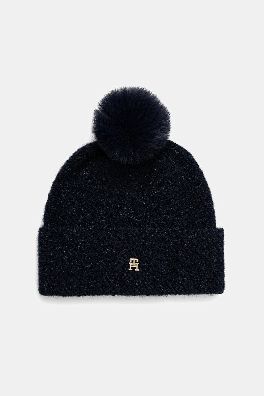 Čiapka s prímesou vlny Tommy Hilfiger tmavomodrá farba, AW0AW18178