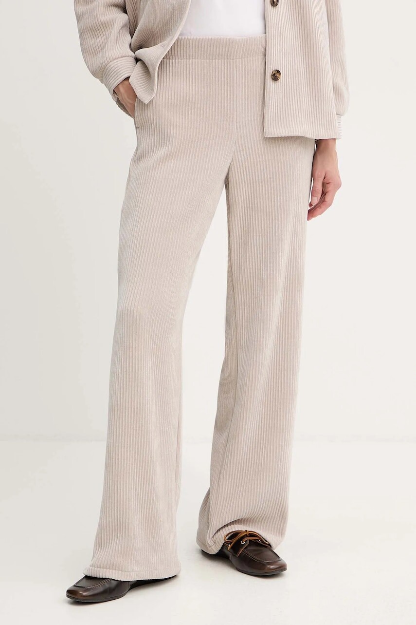 Menčestrové nohavice Marella Emme by Marella béžová farba, rovný strih, vysoký pás, 2525786012200