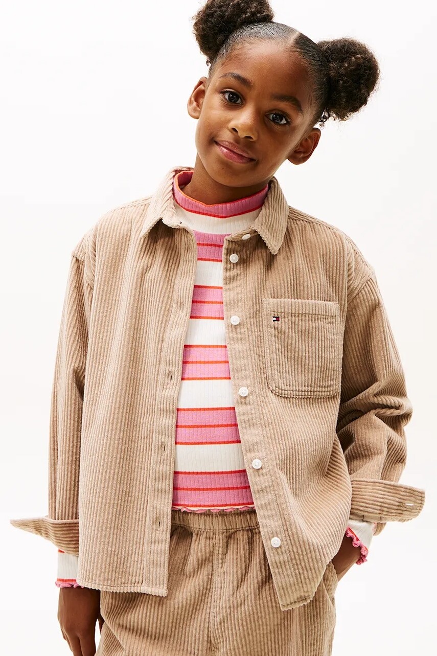 Detská bavlnená košeľa Tommy Hilfiger béžová farba, KG0KG09022