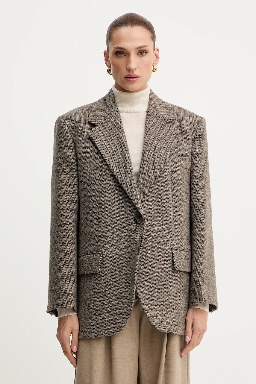 Vlnené sako Weekend Max Mara TRONTO hnedá farba, jednoradová, melanžová, 2525046042600